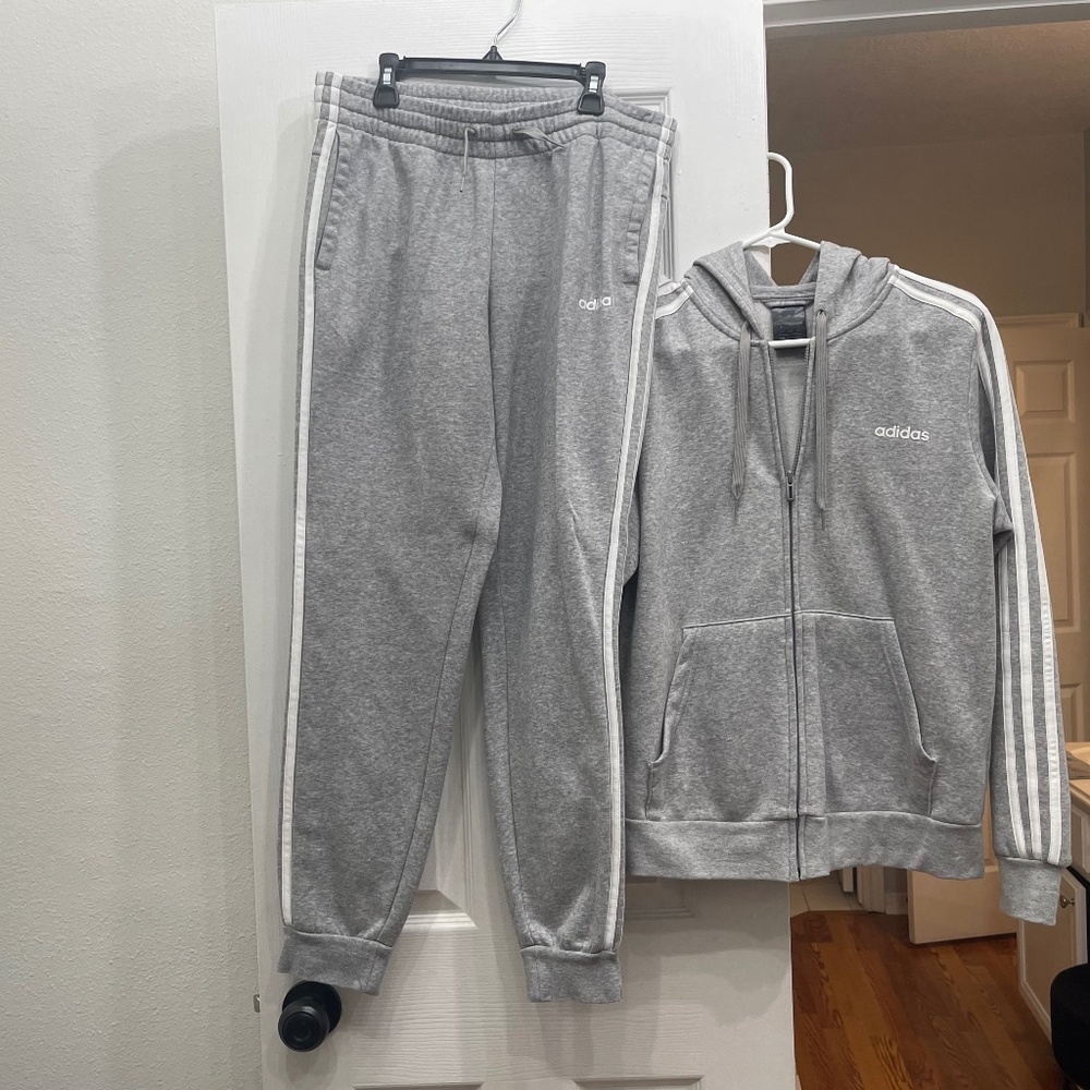 Adidas Cotton Fleece Hoodie Zip Up Jacket & Pants